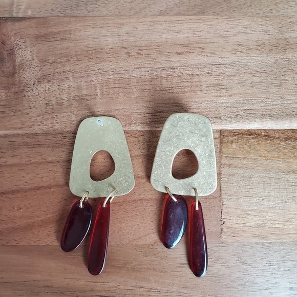 Abstract Organic Shape Stud Dangle Earrings - Picture 2 of 2